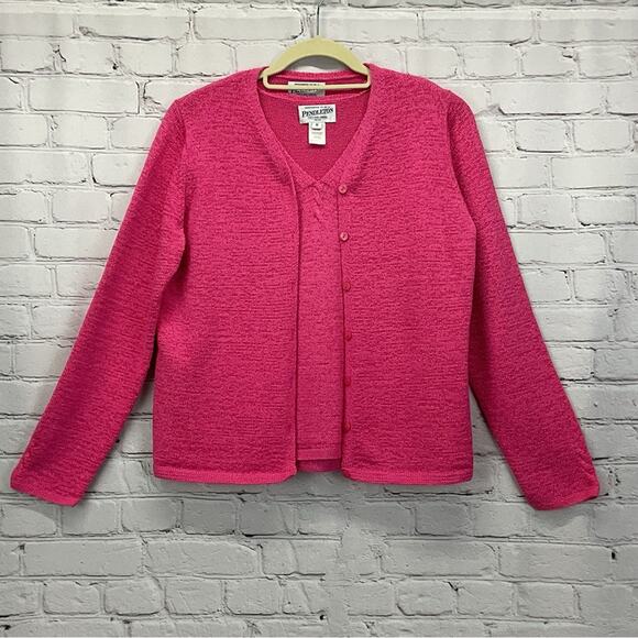 Pendleton Vintage Cardigan Set Women's Size M Petite Pink Business Casual Travel - Picture 1 of 10